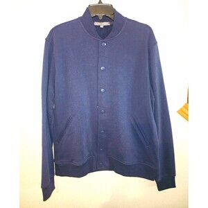Slate & Stone Desmond Men's Navy Knit Bomber Jacket Cotton Blend Snap L Pockets